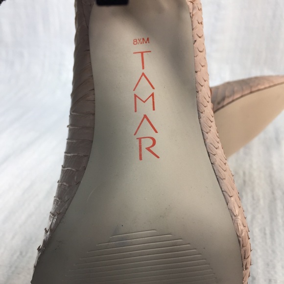 Tamar Blush Pink Lizard Leather Pointed High Heels - Picture 9 of 12